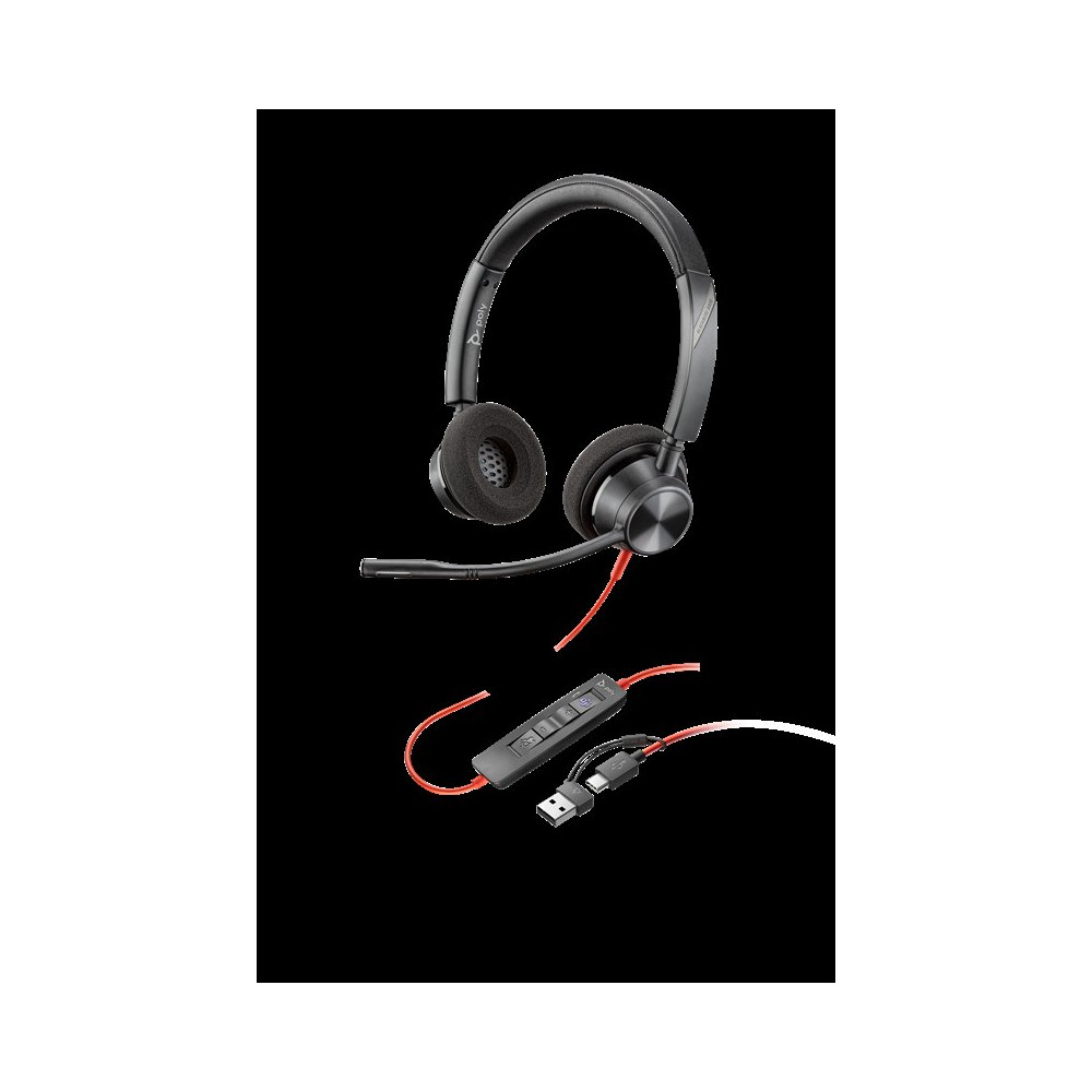 HP Poly Cuffie stereo Blackwire 3320 USB-C + adattatore USB-C/A nero (8X220AA)