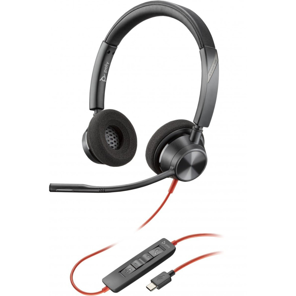 HP Poly Blackwire 3320 Stereo USB-C Headset +USB-C/A Adapter Nero