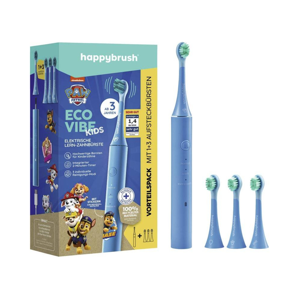 happybrush Eco Vibe Kids, Bambino, Spazzola elettrica vibrante, 10000 movimenti al minuto, Blu, Accumulatore, 200 g
