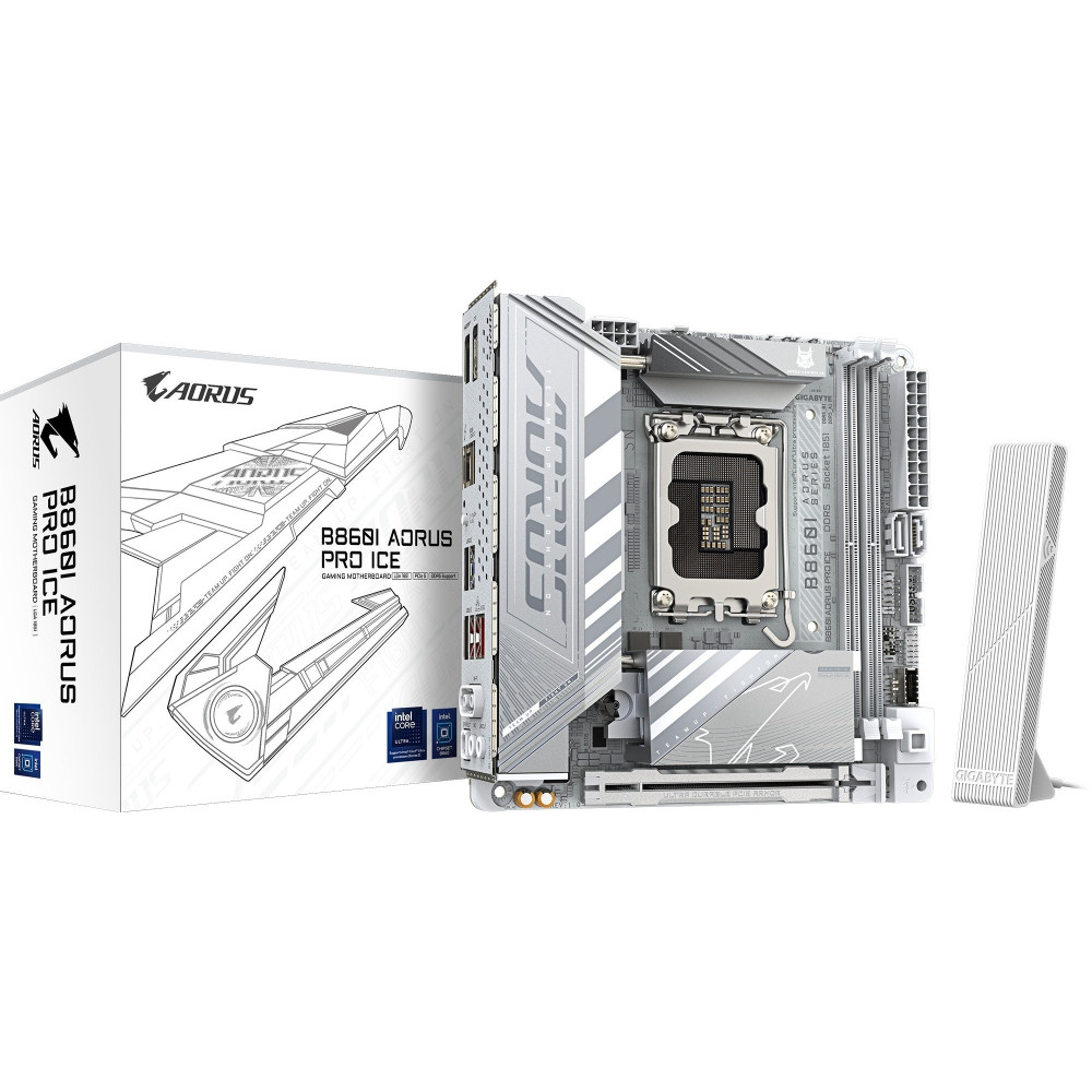 GIGABYTE B860I AORUS PRO ICE Scheda madre - CPU Intel Core Ultra, VRM a 8+1+2+1 fasi, fino a 9200MHz DDR5, 1xPCIe 5.0 + 1xPCIe 4