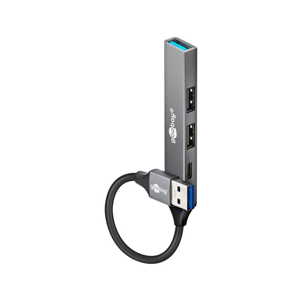 goobay Slim 4-Port USB-Hub, USB-A a USB-C/USB-A, USB 3.2 Gen 1, Hub USB