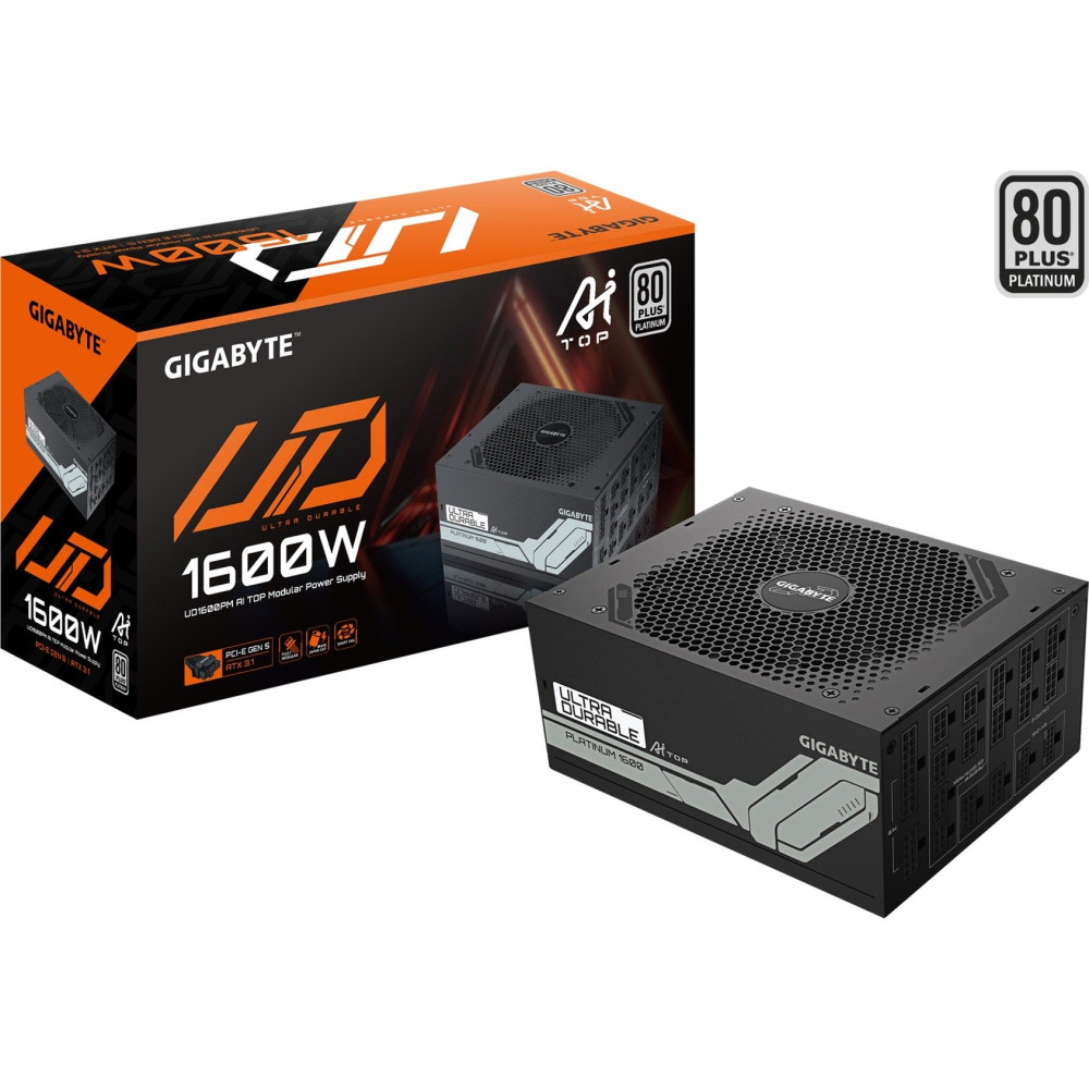 GIGABYTE UD1600PM PG5 AI TOP Alimentatore - PCIe 5.0, 80 PLUS Platinum, Design completamente modulare, Ventola da 120 mm, Compat