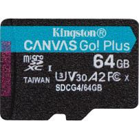 Kingston 64 GB microSDXC Canvas Go Plus Gen4 200R A2 U3 Confezione singola senza ADP, Scheda di memoria