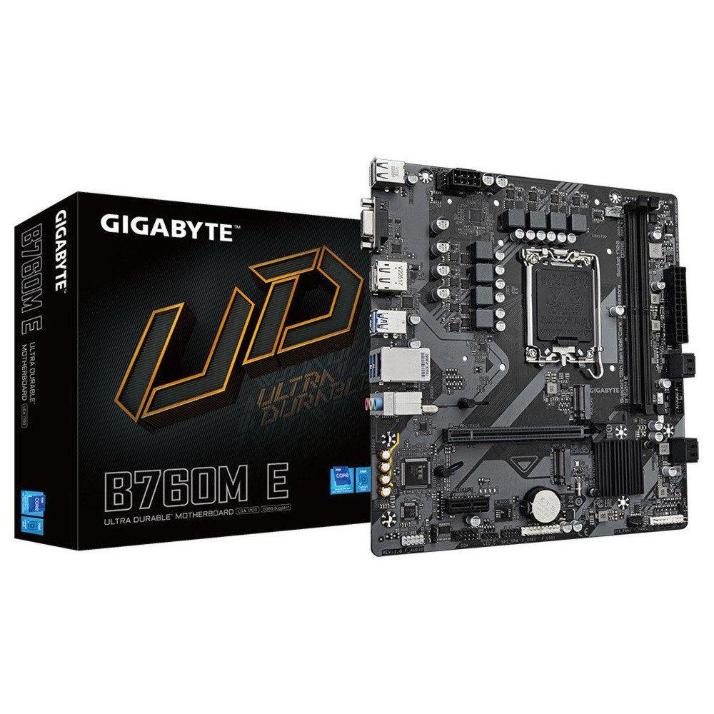 GIGABYTE B760M E Scheda madre - Supporta CPU Intel Core 14ª generazione, VRM a 6+1+1 fasi, fino a 7200 MHz DDR5 (OC), 2xPCIe 4.0