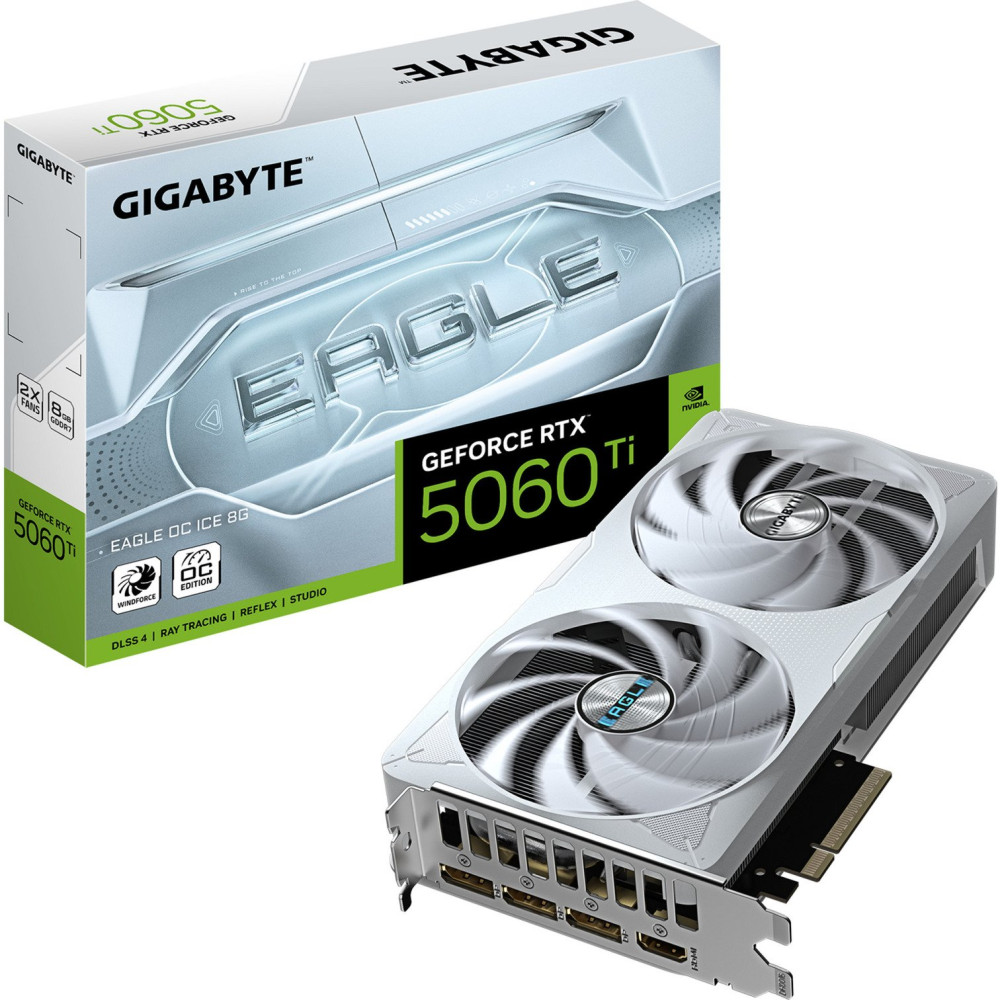 GIGABYTE GeForce RTX 5060 Ti EAGLE OC ICE 8G Scheda Grafica – 8 GB GDDR7, 128 bit, PCI-E 5.0, 2617 MHz Frequenza del core, 3 x D