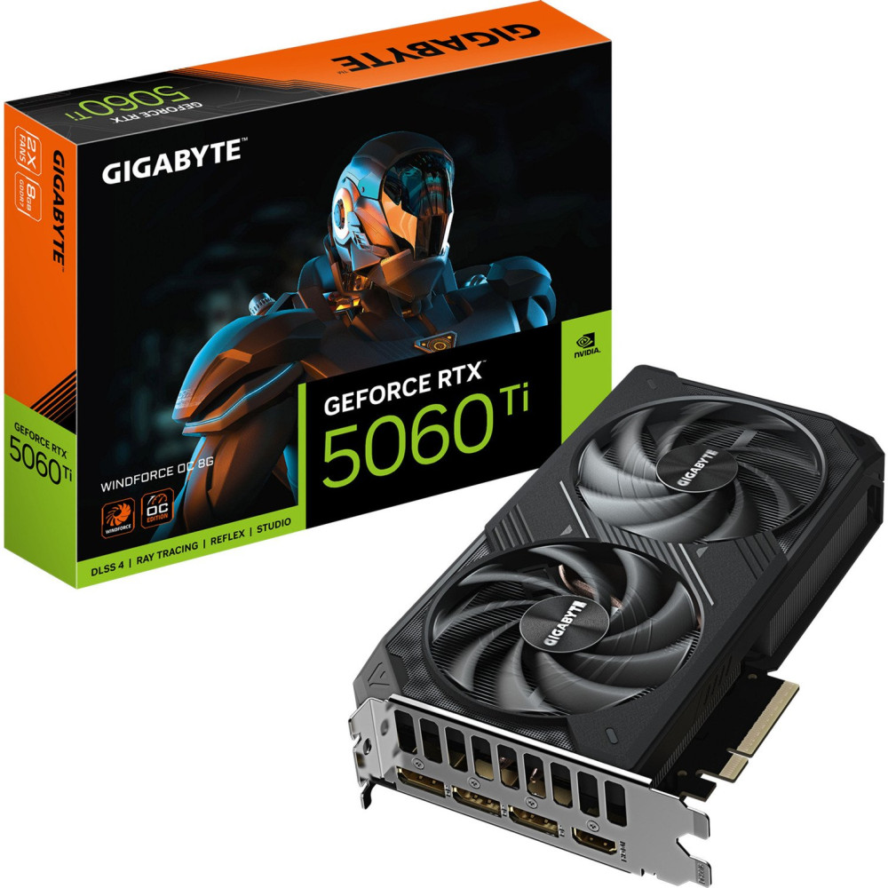 GIGABYTE GeForce RTX 5060 Ti WINDFORCE OC 8G Scheda Grafica – 8 GB GDDR7, 128 bit, PCI-E 5.0, 2587 MHz Frequenza del core, 3 x D