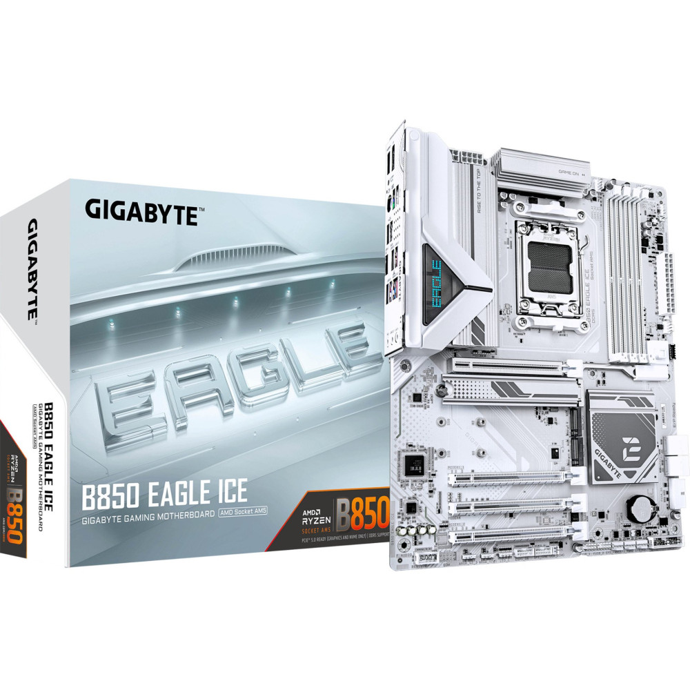 GIGABYTE B850 EAGLE ICE Scheda Madre – CPU AMD Ryzen serie 9000, VRM digitale a 8+2+2 fasi, fino a 8200 MHz DDR5 (O.C), 1 x M.2 