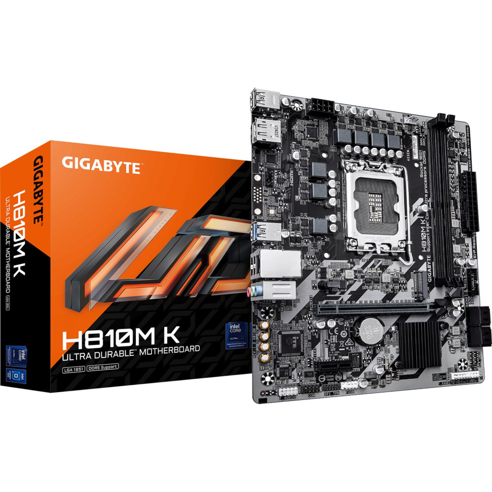 GIGABYTE H810M K Scheda Madre – CPU Intel Core Ultra (Serie 2), VRM a 3+1+2 fasi, fino a 6400 MHz DDR5, 1 x M.2 PCIe 4.0, LAN 1 