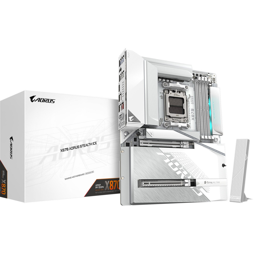 GIGABYTE X870 AORUS STEALTH ICE Scheda Madre – Supporta CPU AMD Ryzen 9000, VRM digitale a 16+2+2 fasi, fino a 8200 MHz DDR5 (OC