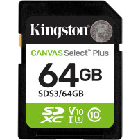 Kingston 64GB SDXC Canvas Select Plus Gen3 100MB/s C10 UHS-I U1 V10, Scheda di memoria