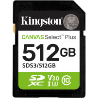 Kingston 512GB SDXC Canvas Select Plus Gen3 150MB/s C10 UHS-I U3 V30, Scheda di memoria
