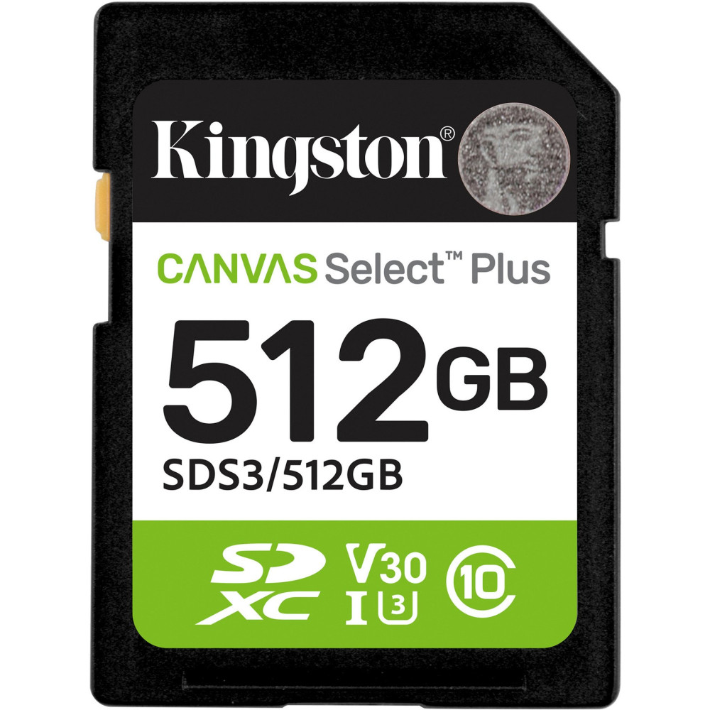 Kingston 512GB SDXC Canvas Select Plus Gen3 150MB/s C10 UHS-I U3 V30, Scheda di memoria