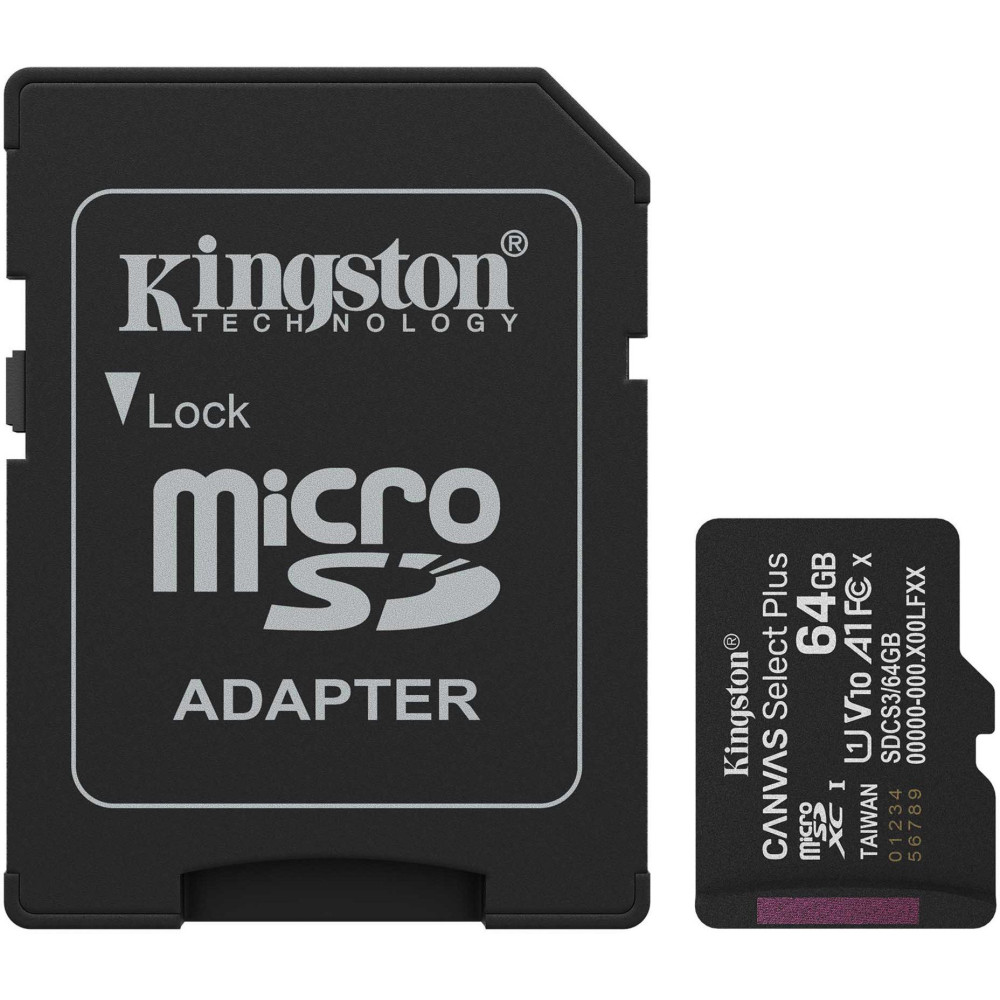 Kingston 64GB microSDXC Canvas Select Plus Gen3 100MB/s A1 (Adattatore SD incluso), Scheda di memoria