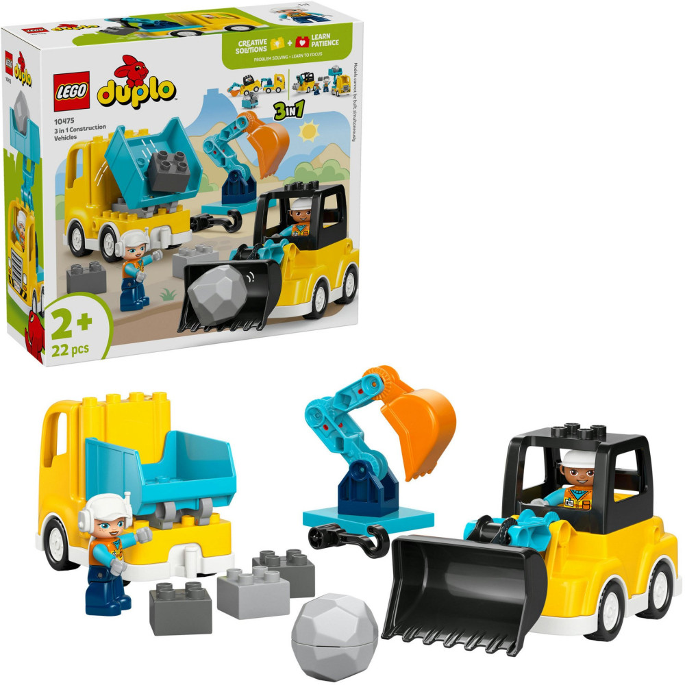 LEGO DUPLO Town Veicoli da costruzione - Set 3 in 1, Giochi di costruzione