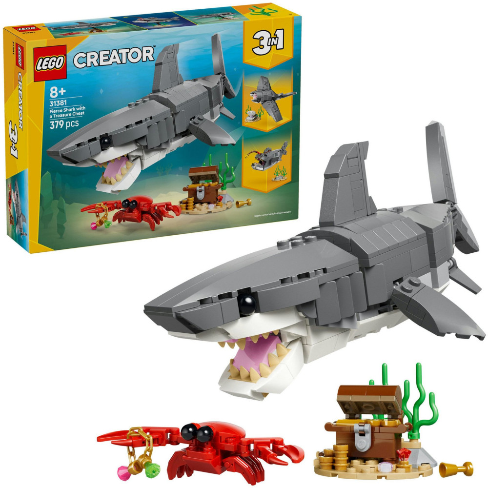 LEGO Creator 3 in 1 Squalo Selvaggio con forziere del tesoro, Giochi di costruzione