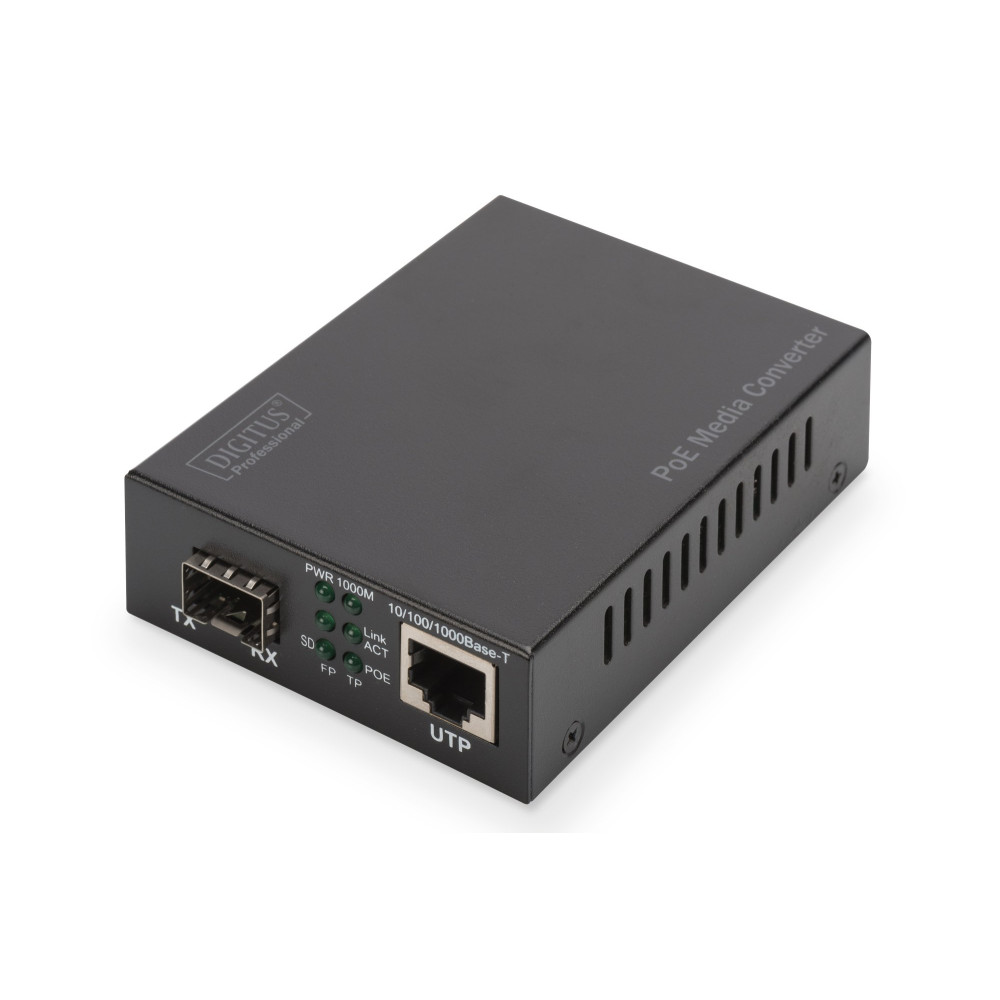 DIGITUS Convertitore di mediaset Gigabit PoE, RJ45 / SFP, PSE