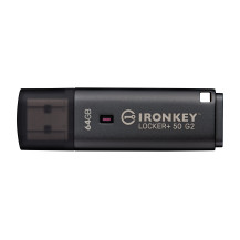 Kingston IronKey 64GB Locker Plus 50 G2, FIPS 197, AES-256, 64 GB, USB Typ-A, 3.2 Gen 1 (3.1 Gen 1), 145 MB/s, con cappuccio, Ne