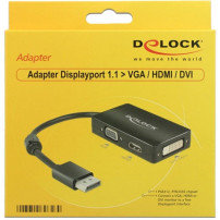 DeLOCK 0.16m DisplayPort/VGA+HDMI+DVI 0,16 m VGA (D-Sub)+ HDMI + DVI Nero, Adattatore