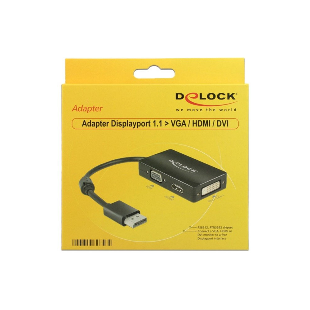 DeLOCK 0.16m DisplayPort/VGA+HDMI+DVI 0,16 m VGA (D-Sub)+ HDMI + DVI Nero, Adattatore