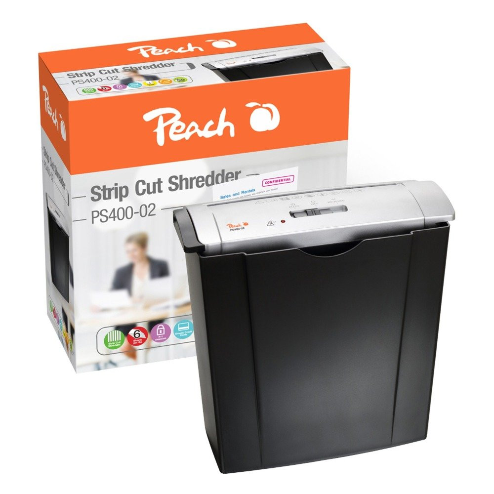 Peach PS400-02 distruggi documenti Taglio a striscia 72 dB 22 cm Nero, Argento