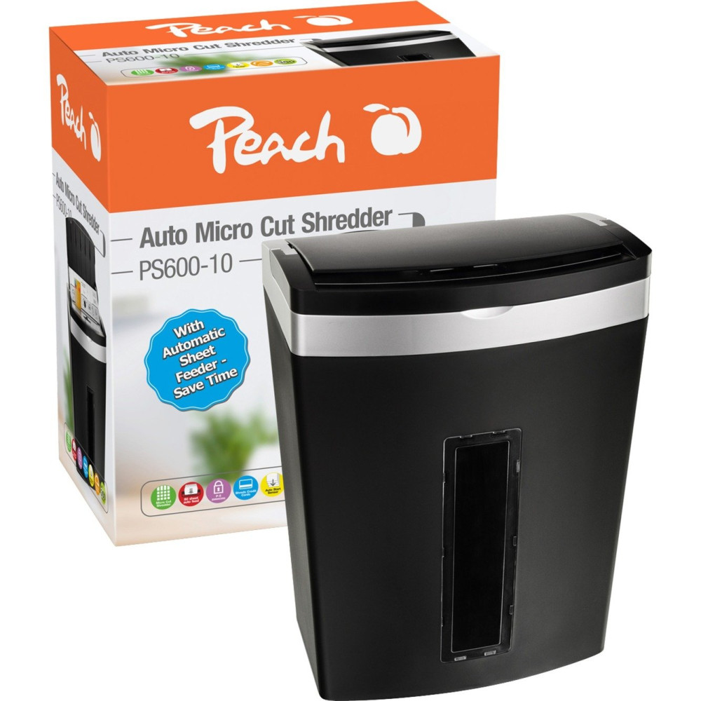 Peach PS600-10 distruggi documenti Taglio a frammenti 63 dB Nero, Argento