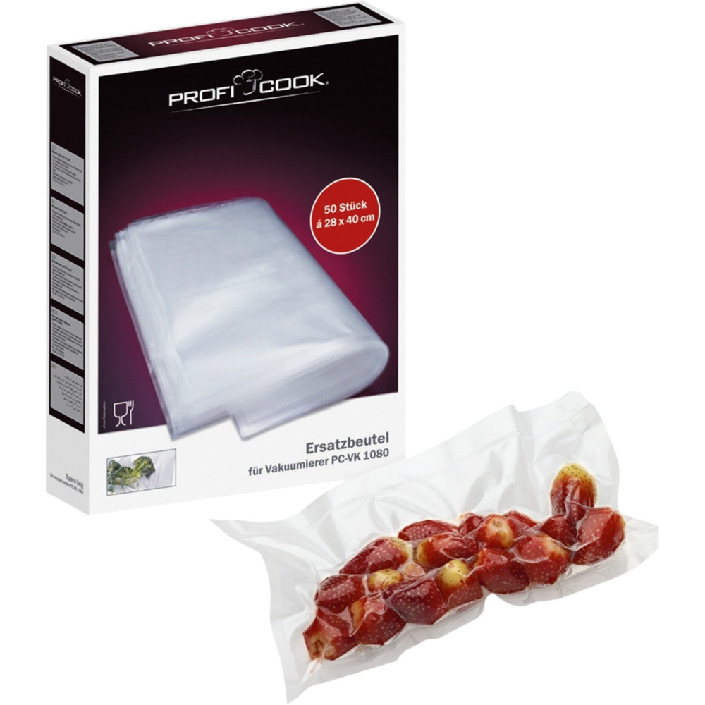 ProfiCook Sacchetti per sottovuoto 28cm x 40cm, 50 pezzi, Pellicola per polvere