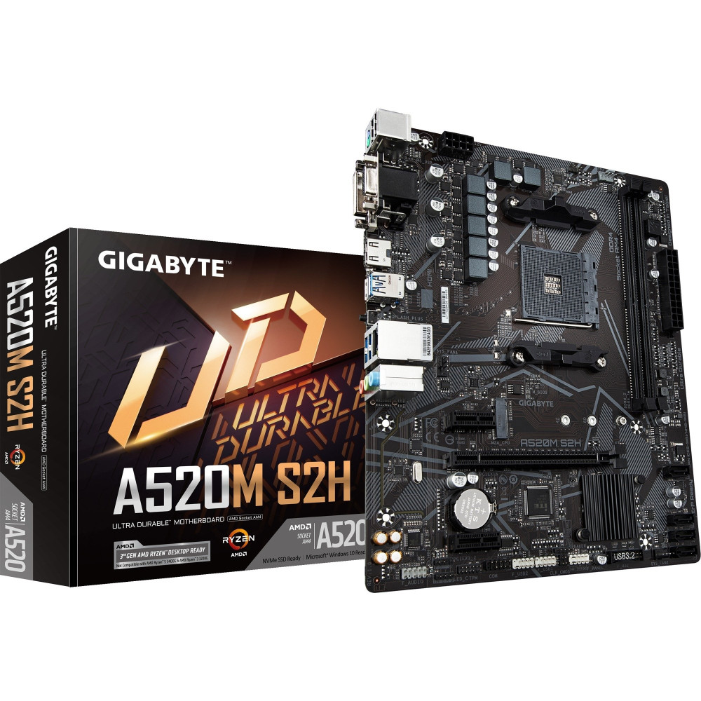 GIGABYTE Scheda madre A520M S2H - Supporta CPU AMD Ryzen serie 5000 AM4, VRM digitale puro 4+3 fasi, fino a 5100MHz DDR4 (OC), P