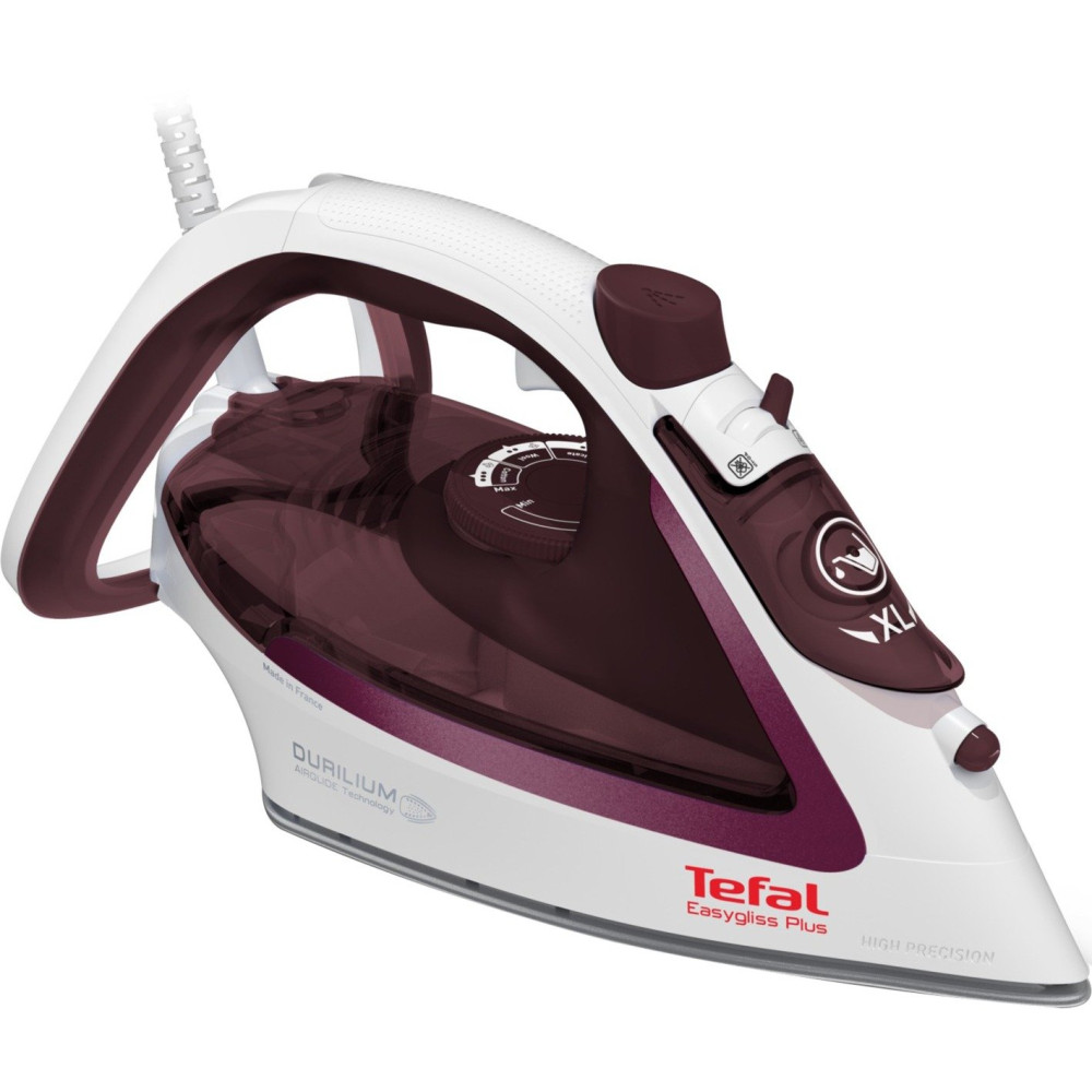 Tefal EasyGliss Plus FV5714 ferro da stiro Ferro da stiro a secco e a vapore Durilium 2400 W Bordeaux, Bianco