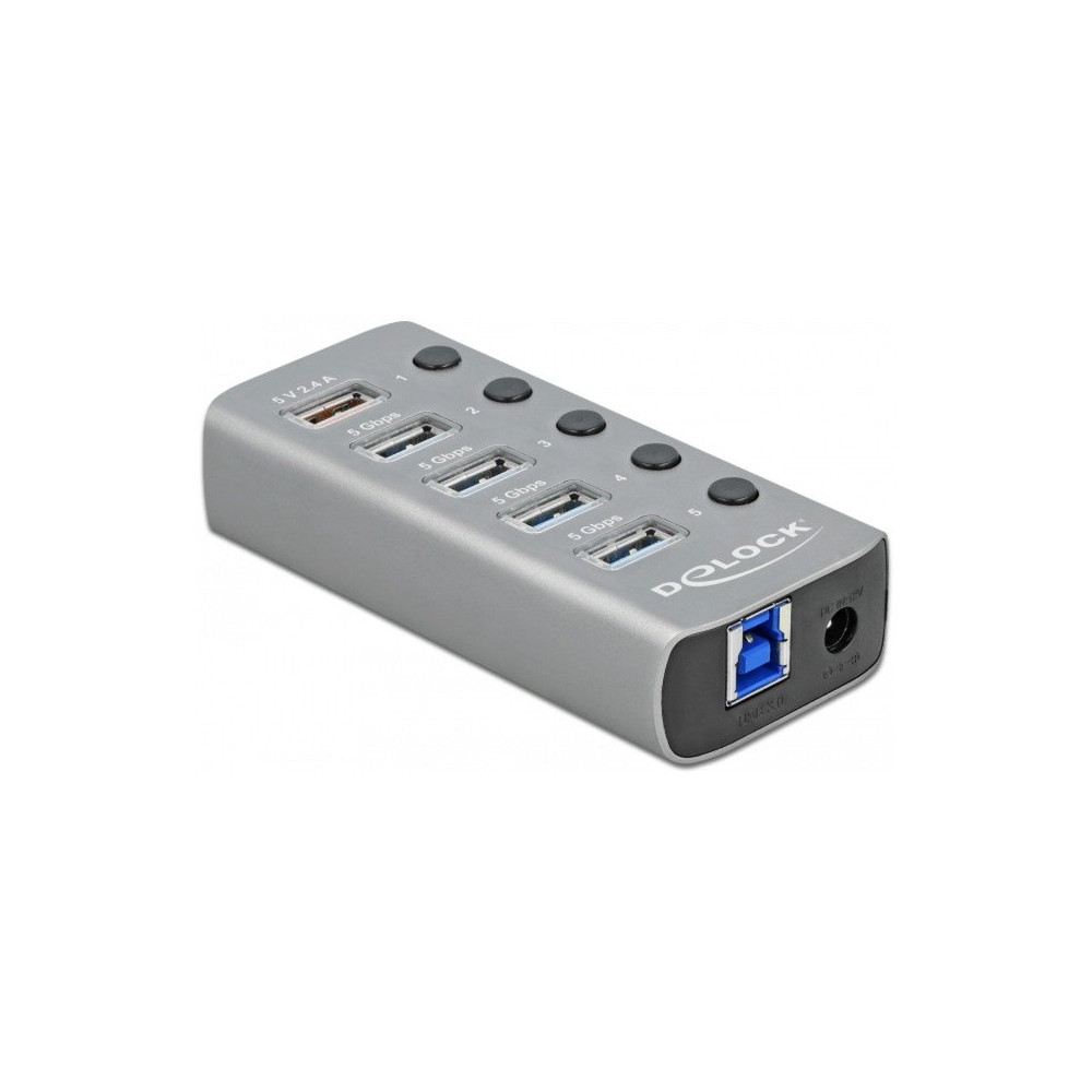 DeLOCK 63262 hub di interfaccia USB 3.2 Gen 1 (3.1 Gen 1) Type-B 5000 Mbit/s Grigio, Hub USB
