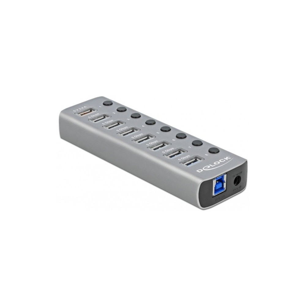 DeLOCK 63264 hub di interfaccia USB 3.2 Gen 1 (3.1 Gen 1) Type-B Grigio, Hub USB