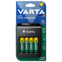 VARTA LCD Plug charger+ AA & AAA ((Batterie ricaricabili NiMH incl. 4x AA 2100 mAh accu), nero, Caricabatterie