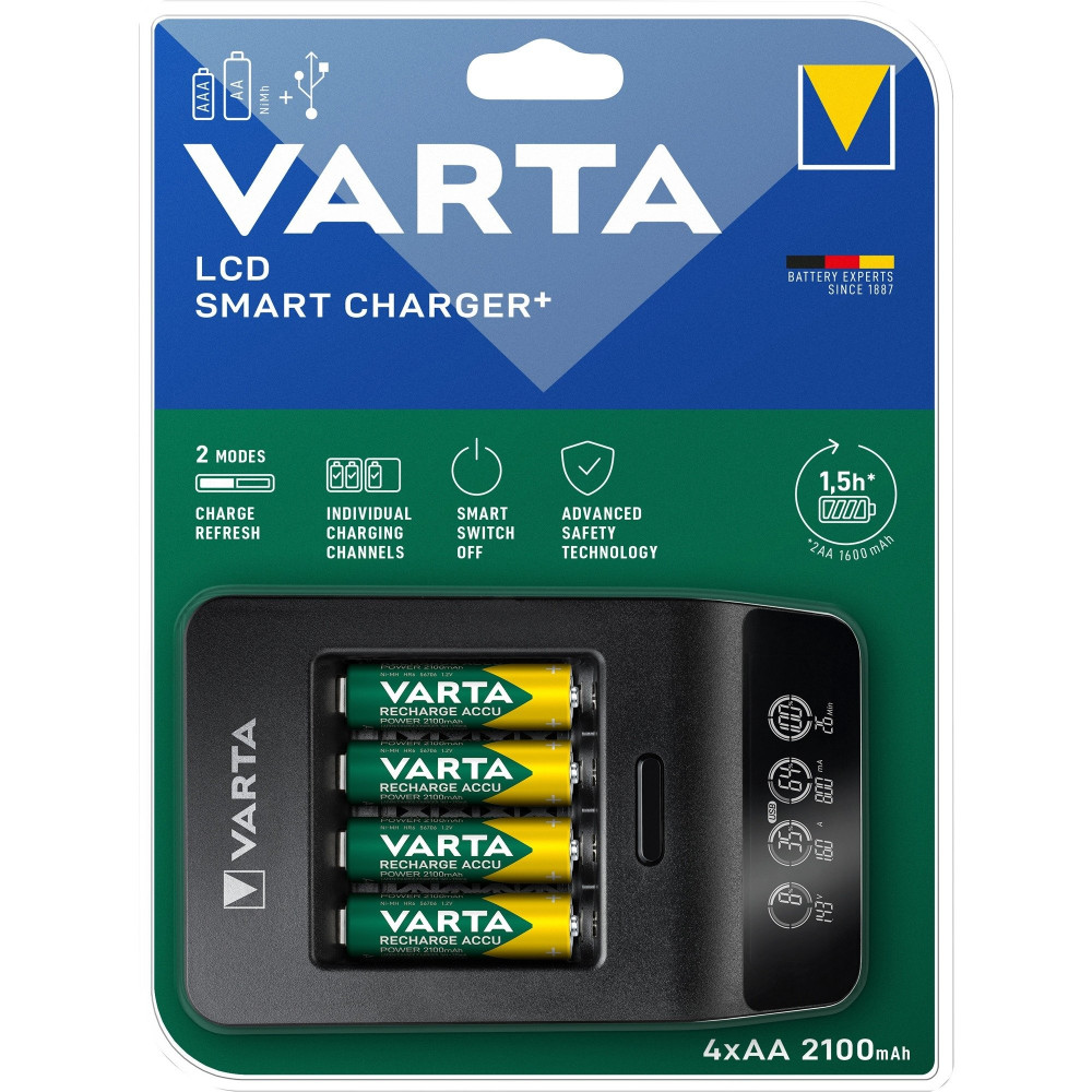 VARTA LCD SMART CHARGER+ Batteria per uso domestico AC, Caricabatterie