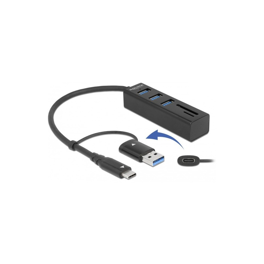 DeLOCK 63859 hub di interfaccia USB 3.2 Gen 1 (3.1 Gen 1) Type-A + Type-C 5000 Mbit/s, Hub USB