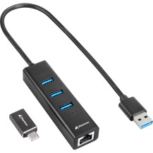 Sharkoon Hub in alluminio USB 3.2 Gen 1 a 3 porte + Ethernet, Docking station
