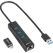Sharkoon Hub in alluminio USB 3.2 Gen 1 a 3 porte + Ethernet, Docking station