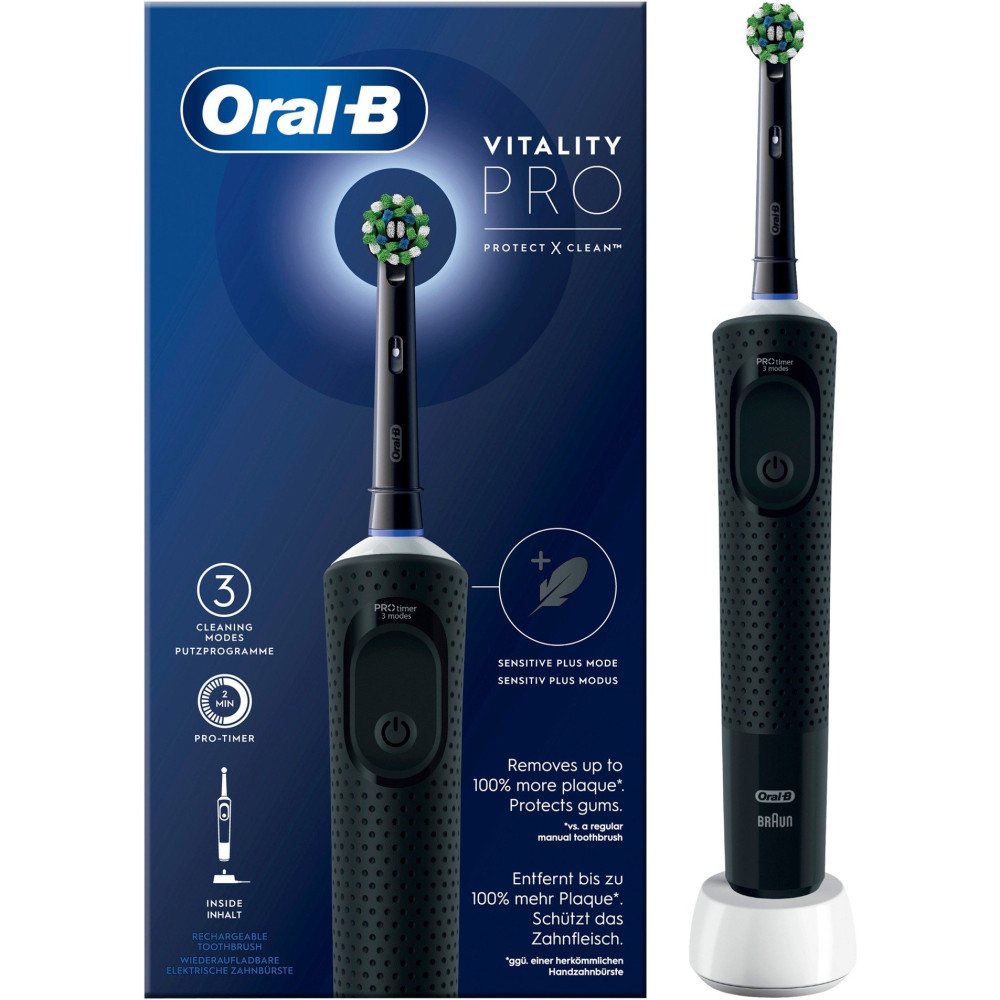 Braun Vitality Pro Adulto Spazzolino rotante Nero, Spazzolino da denti elettrico