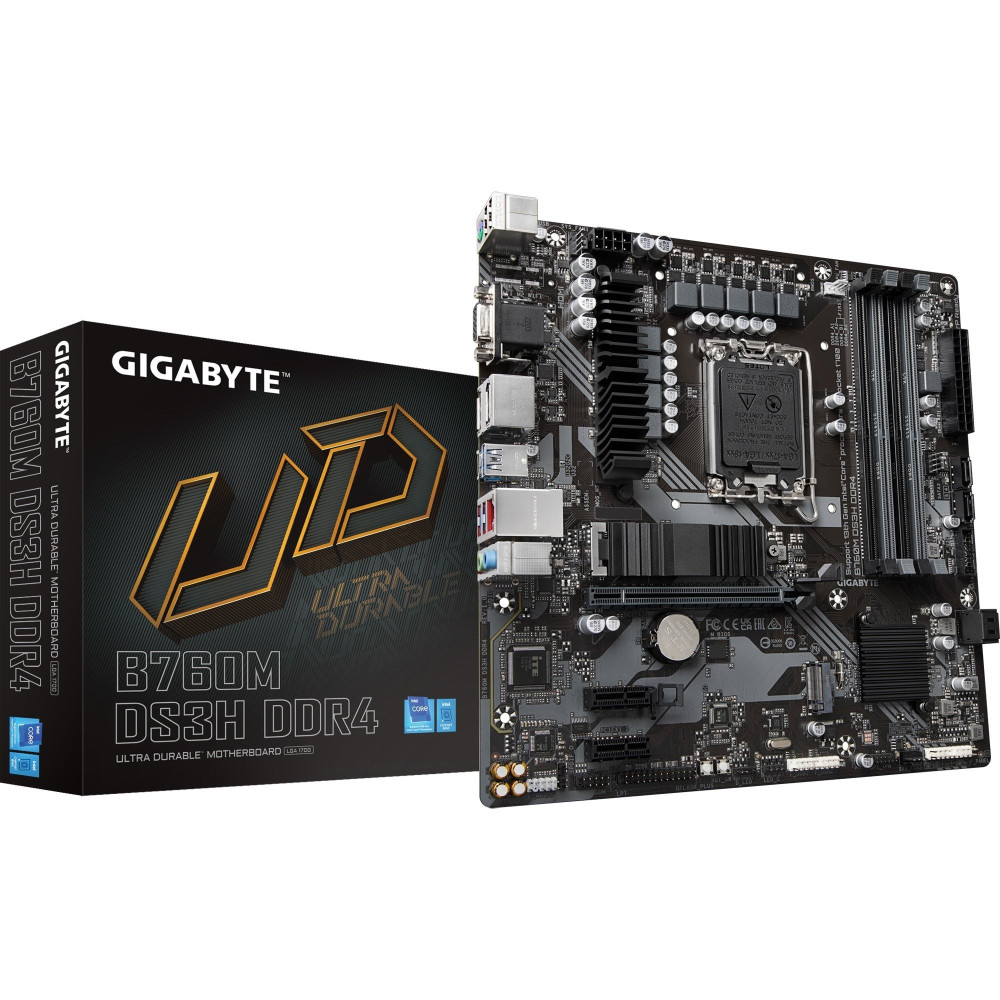 GIGABYTE B760M DS3H DDR4 Scheda Madre - Supporta CPU Intel Core di 14a Generazione, VRM Digitale 6+2+1 Fasi, fino a 5333MHz DDR4