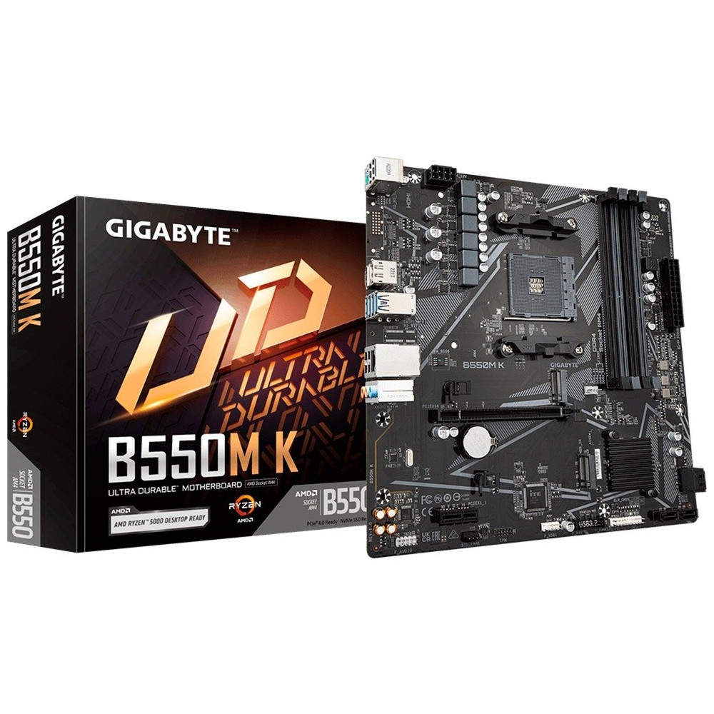 GIGABYTE B550M K Scheda madre - CPU AMD Ryzen 5000, fino a 4733 MHz DDR4, 1xPCIe 4.0 + 1xPCIe 3.0 M.2, LAN 1GbE, USB 3.2 Gen 1