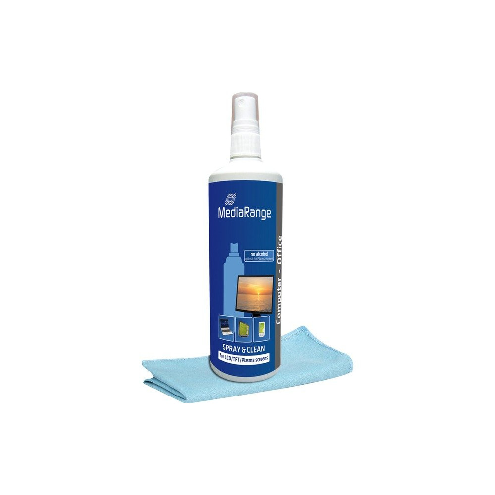 MediaRange MR721 kit per la pulizia LCD/TFT/Plasma Panni umidi/asciutti e liquido per la pulizia dell'apparecchiatura 250 ml, Ag