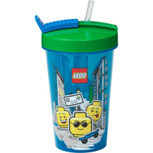 Room Copenhagen Bicchiere LEGO con cannuccia Iconic Boy Blu brillante, Coppa