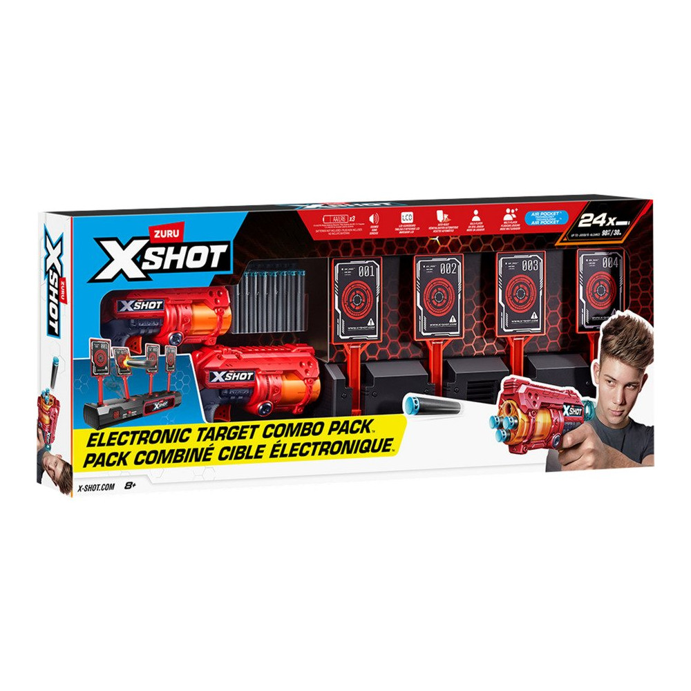 ZURU XSHOT Bersaglio interattivo & Fury 4 Confezione da 2, Blaster per freccette