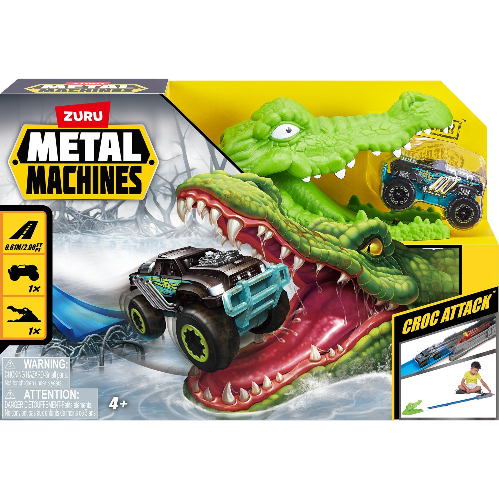ZURU Metal Machines - Set di gioco Attacco del coccodrillo Pista da corsa + Auto, Ippodromo