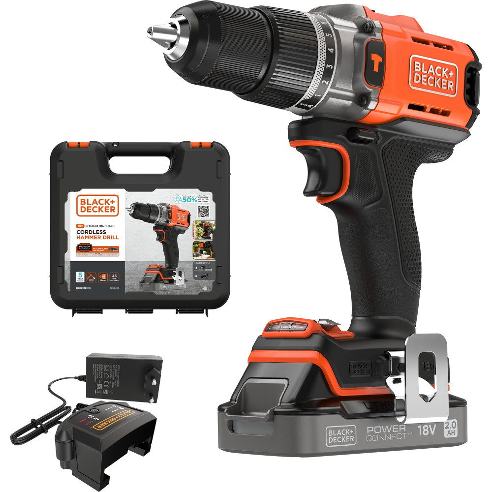 BLACK+DECKER Avvitatore a percussione a batteria POWERCONNECT BCD383D1XK, 18 Volt, Cordless