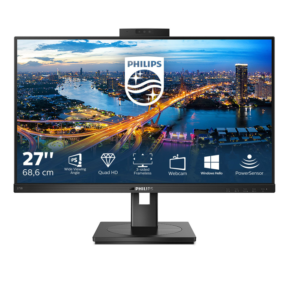 MONITOR PHILIPS LED 27" Wide 275B1H/00 IPS 2560x1440 5ms 300cd/m² 50.000.000:1 2x3W MM WEBCAM PIVOT DVI HDMI DP HUB USB 275B1H/0